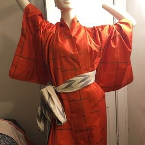 Vintage Japanese Oshima tsumigi silk Kimono